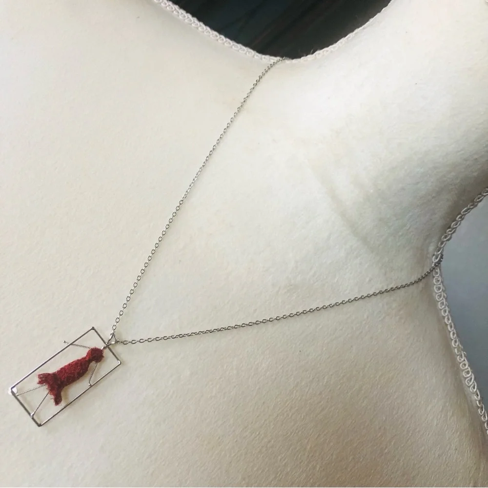 Hand crochet fashionable lady pendant on stainless steel chain necklace